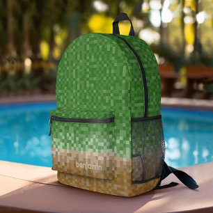 Pixel Miner Individuelle Name - grüne braune Kinde Bedruckter Rucksack