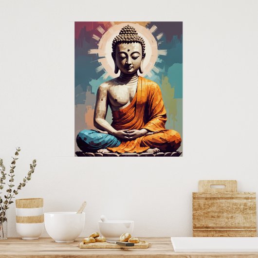 Pixel Modern Art farbenfroher Buddha Poster (Küche)