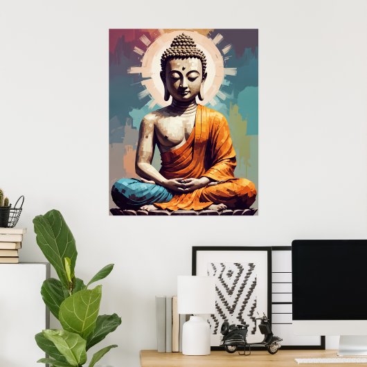 Pixel Modern Art farbenfroher Buddha Poster (Heimbüro)