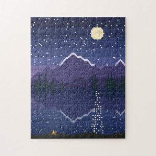 Pixel Mondsee Retro-Spiel-Kunstprint Puzzle