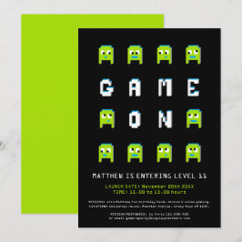 Pixel Monster Alien 11. Gaming Geburtstagsparty Einladung