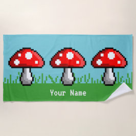Pixel Mushroom Meadow Beach Handtuch