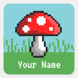 Pixel-Mushroom-Wiesenname-Sticker Quadratischer Aufkleber