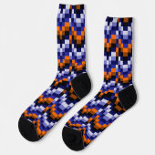 Pixel-Muster-Crew-Socken - Blues, Orange & Earth Socken (Linkes Detail)