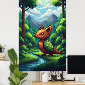 Pixel-Naturwald Berge und Wolken Poster (Heimbüro)