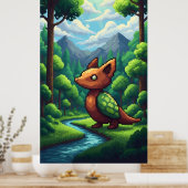 Pixel-Naturwald Berge und Wolken Poster (Küche)