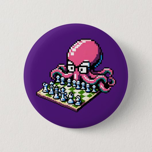 Pixel Octopus Schach Retro Strategie Brettspiel Ar Button (Vorderseite)
