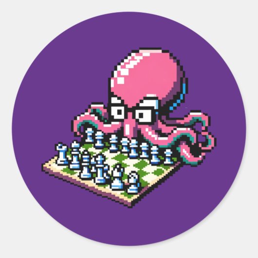 Pixel Octopus Schach Retro Strategie Brettspiel Ar Runder Aufkleber (Vorderseite)