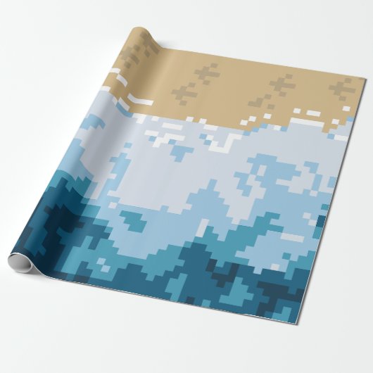 Pixel-Ozeanwellen und Ufermuster Geschenkpapier (Ungerollt)