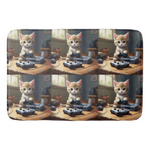 "Pixel Paws: The Gamer Kitten in Action" Badematte