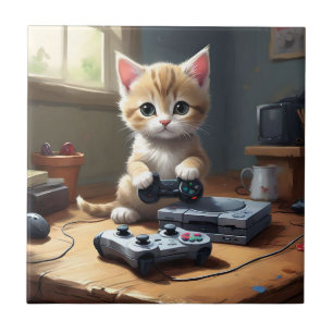 "Pixel Paws: The Gamer Kitten in Action" Fliese