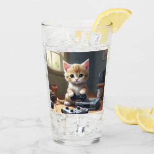 "Pixel Paws: The Gamer Kitten in Action" Glas