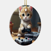 "Pixel Paws: The Gamer Kitten in Action" Keramik Ornament (Rechts)