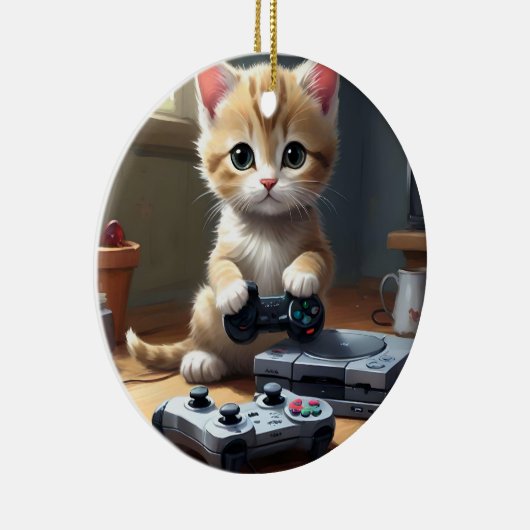 "Pixel Paws: The Gamer Kitten in Action" Keramik Ornament (Rechts)