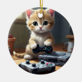 "Pixel Paws: The Gamer Kitten in Action" Keramik Ornament (Vorne)