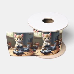 "Pixel Paws: The Gamer Kitten in Action" Satinband