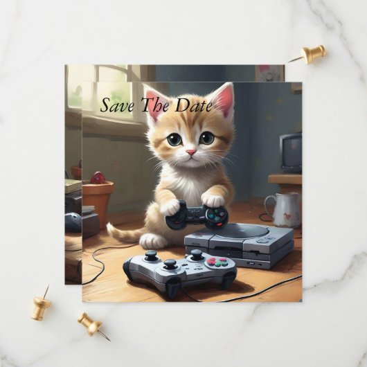 "Pixel Paws: The Gamer Kitten in Action" Save The Date (Vorderseite/Rückseite Beispiel)
