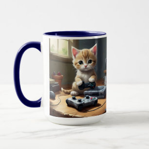 "Pixel Paws: The Gamer Kitten in Action" Tasse