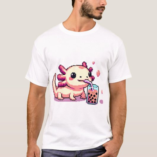 Pixel-Perfect Axolotl-Sipping-Boba T-Shirt (Vorderseite)