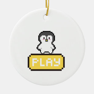 Pixel Pinguin Play Gamer Keramik Ornament