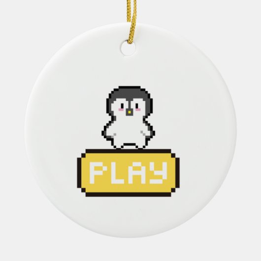 Pixel Pinguin Play Gamer Keramik Ornament (Vorne)
