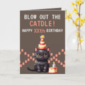 Pixel Pink & Brown Cat Cake Gamer Geburtstag Karte (Gelbe Blume)