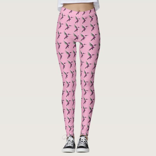 Pixel Pink Hummingbird Leggings (Vorderseite)