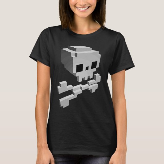 Pixel Pirate Skull & Crossbones Piratenflagge T-Shirt (Vorderseite)