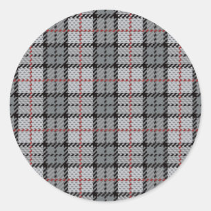 Pixel Plaid in Grau mit rotem Streifen Runder Aufkleber