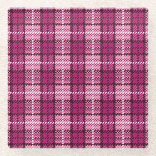 Pixel Plaid_Magenta-Schwarz Glasuntersetzer (Vorderseite)