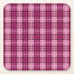 Pixel Plaid_Magenta-Schwarz Rechteckiger Pappuntersetzer