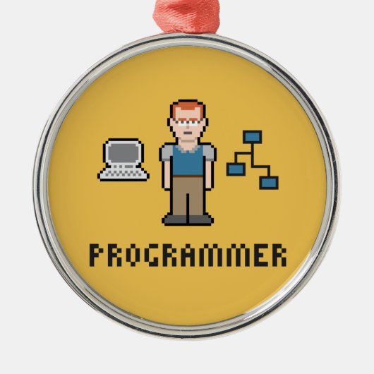 Pixel-Programmierer-erstklassige runde Verzierung Silbernes Ornament (Vorne)