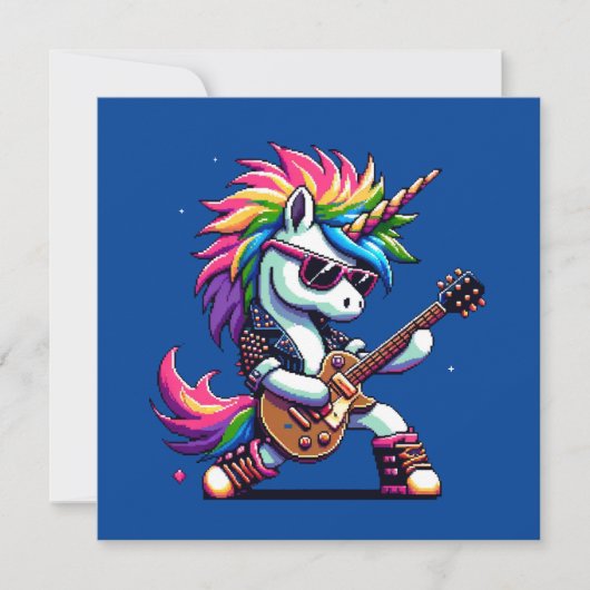Pixel Punk Rock Unicorn Einladung (Vorderseite)