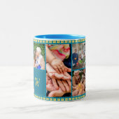 Pixel-Quadrate in blau. Foto Zweifarbige Tasse (Mittel)