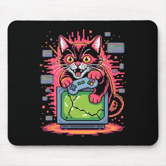 Pixel Rage Cat Retro Gamer Glitch In 8-bit Style 1 Mousepad (Vorne)