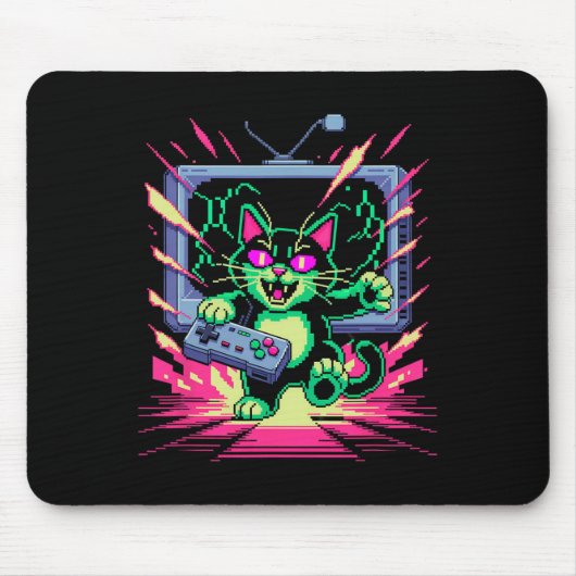 Pixel Rage Cat Retro Gamer Glitch In 8-bit Style  Mousepad (Vorne)