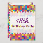 Pixel Rainbow Square Muster Geburtstag Einladung (Vorne/Hinten)