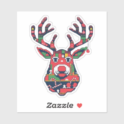 Pixel Reindeer Retro Ugly Sweater Sticker (Blatt)