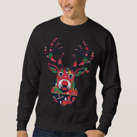 Pixel Reindeer Ugly Sweater Christmas Sweatshirt (Vorderseite)
