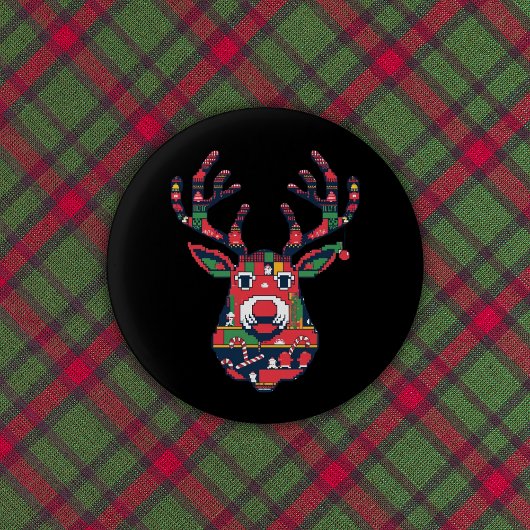 Pixel-Rentier-Retro-Hässlich-Weihnachtspullover-Kn Button