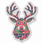 Pixel-Rentier-Retro-hässlicher-Weihnachtspullover- Aufkleber (Vorderseite)
