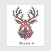 Pixel-Rentier-Retro-hässlicher-Weihnachtspullover- Aufkleber (Blatt)