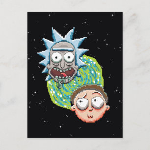 Pixel Rick und Morty Portal Grafik Einladungspostkarte