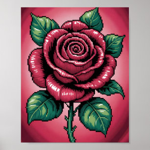 Pixel-Rose – Retro-Blumenkunst Poster