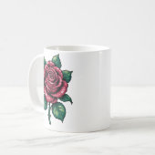 Pixel Rose – Retro Floral Art Kaffeetasse (Vorderseite Links)
