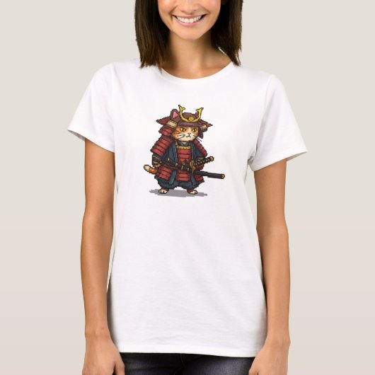 Pixel Samurai Cat T-Shirt (Vorderseite)
