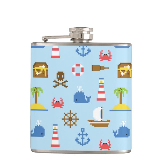 Pixel Sea Art Muster Flachmann (Vorderseite)