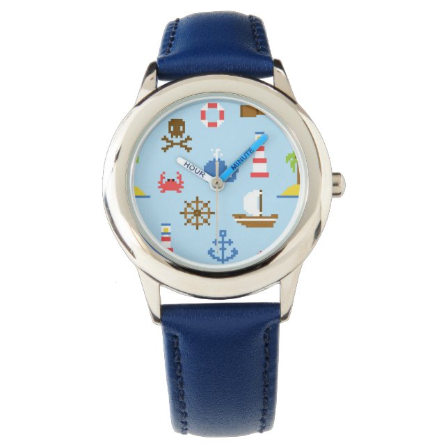 Pixel Sea Art Pattern Armbanduhr (Vorderseite)