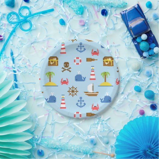 Pixel Sea Art Pattern Pappteller (Party)