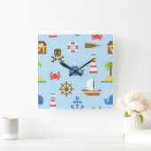 Pixel-Seekunst-Muster Quadratische Wanduhr (Zuhause)